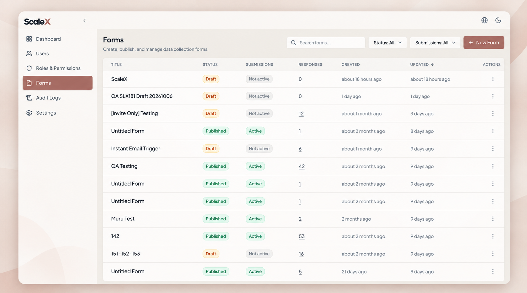 ScaleX Forms interface